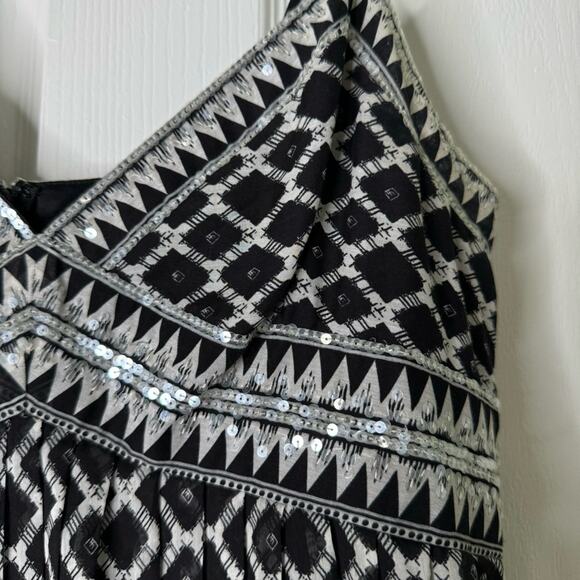 BCBGMaxazria Party Dress Sleeveless Sequins Tulle Printed Silk Black White 12 - Picture 6 of 16